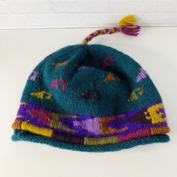 Lost Horizons Hat Wool Beanie Aztec Lined Handmade Nepal Adult OS Tassle - Picture 1 of 5